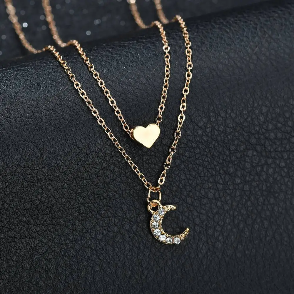 

Fashion multi layered love moon pendant necklace female combination collarbone chain necklace