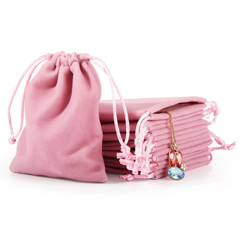 

DIGU Wholesale customized high end gift jewelry pouch bags drawstring velvet pink jewelry bag, Customized color