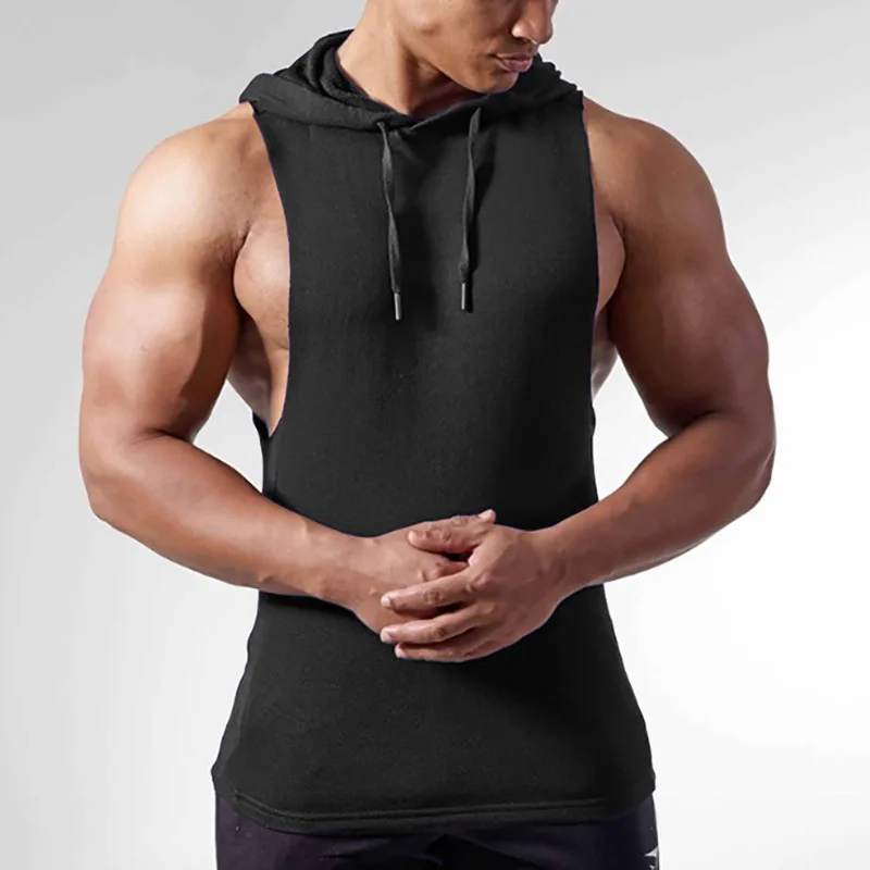 

Gym Hoodie Men Bodybuilding Stringer Tank Top Muscle Sleeveless Tank Tops, As picture