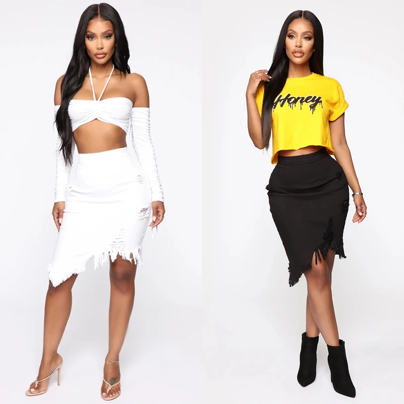 

Lady asymmetrical skirt denim skirts streetwear women jean skirts, White / black / light denim / dark denim