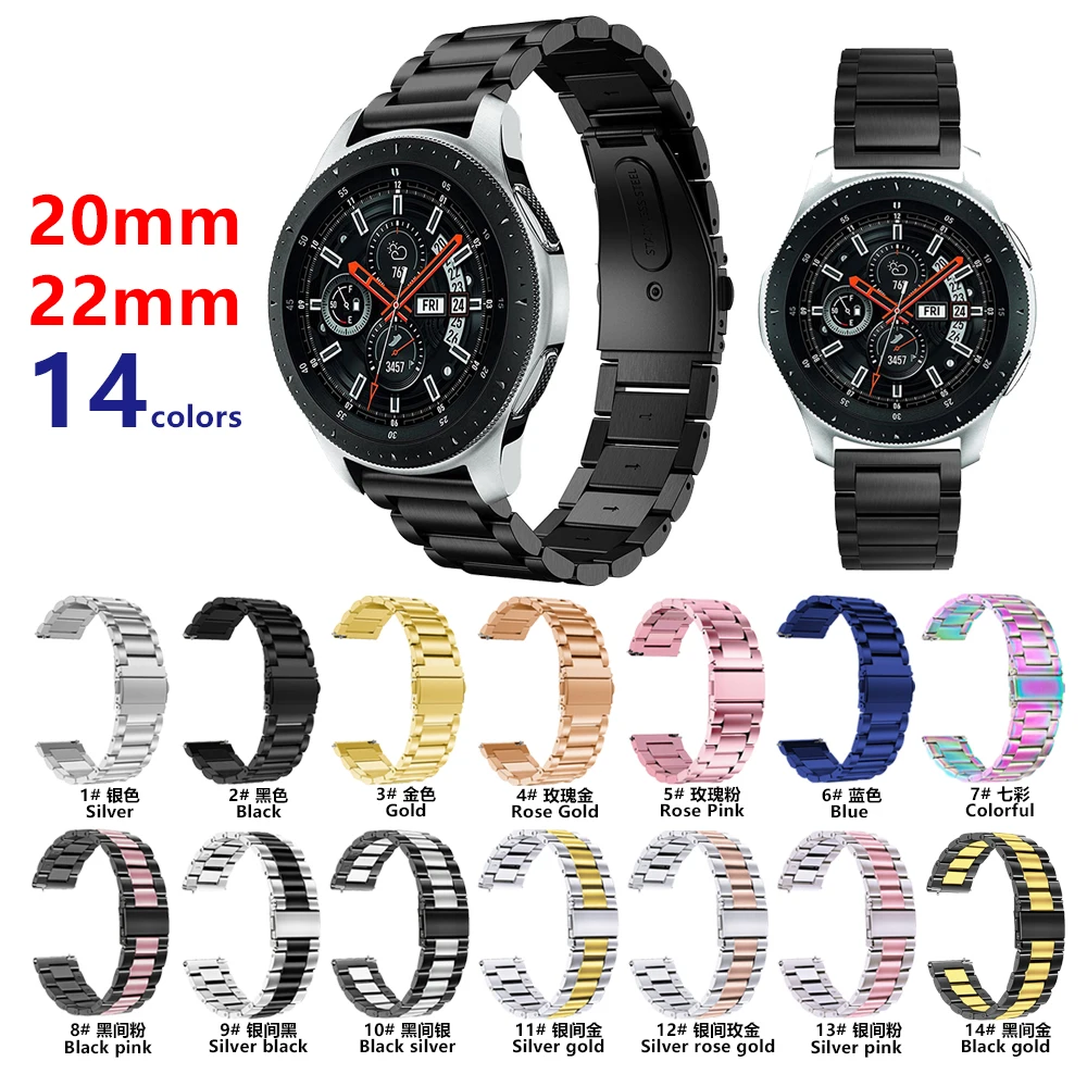 

ShanHai 20mm 22mm Stainless Steel Band for Samsung Galaxy 46mm Gear S3 Watch 3 45mm R840 Active 2 40mm Steel Watch Band Bracelet, Multi-color optional or customized