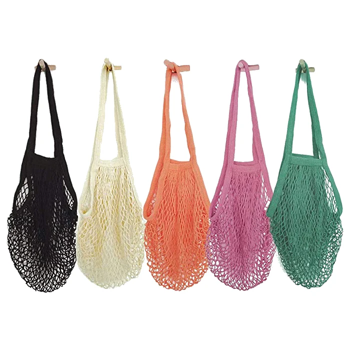 

Reusable Cotton Mesh Grocery Bags 100% Net Cotton String Shopping Bag Eco Market Tote Bag Vegetable Washable, Natural color