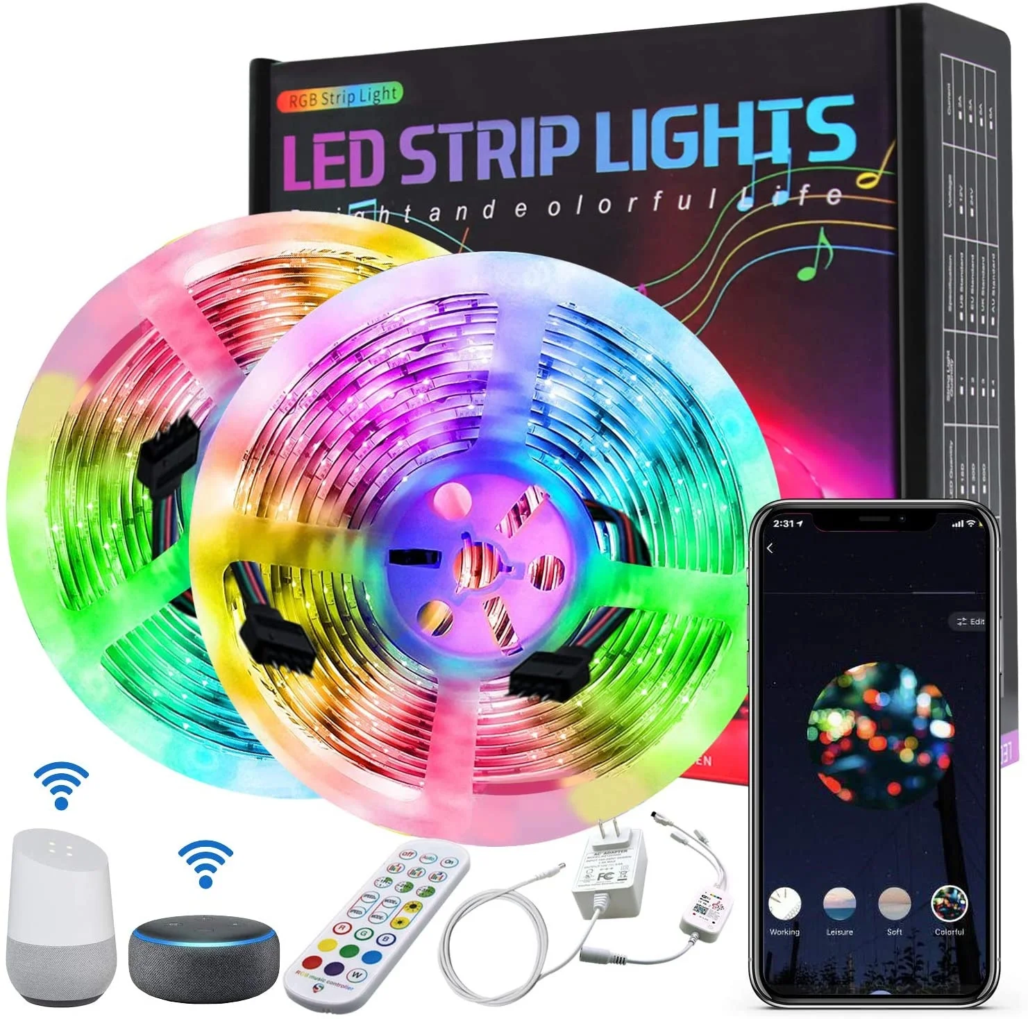 

Amazon Alexa Google Home Magic home Tuya smart music Wifi controller IP20 IP65 Flexible SMD 5050 RGB LED Strip Light Kit
