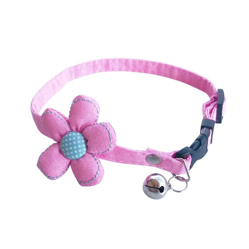 

Flower Pet Cat Collar Adjustable Cat Bell Collar Japanese British Princess Style Denim Cat Collar, As picture