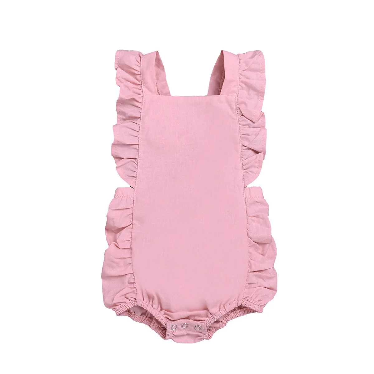 

Newborn Clothes one piece custom summer cotton pure color linen baby romper ruffle baby summer romper 2021