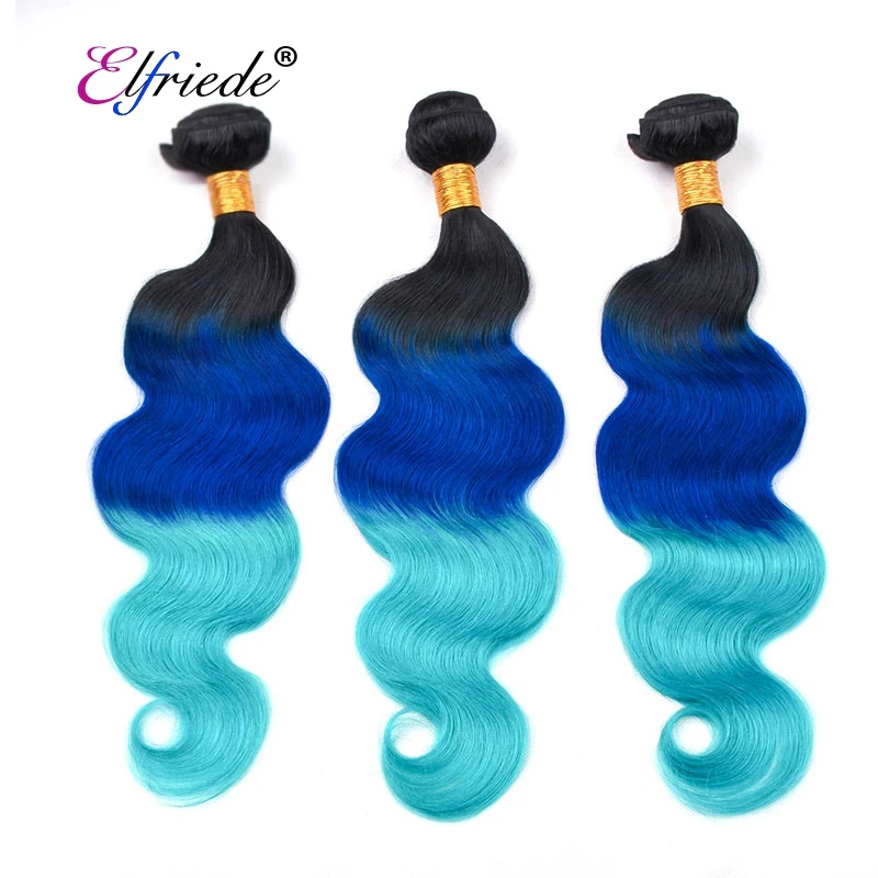 

#T 1B/Blue/Light Blue Body Wave Ombre Hair Wefts Brazilian Remy Human Hair Weaving Bundles 3pcs/pack XTHW-233