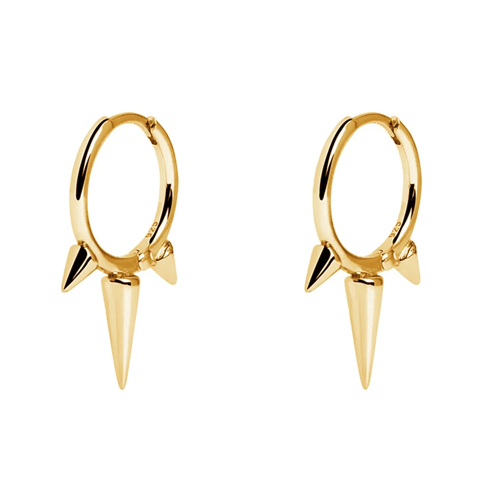 

fashion simple jewelry 925 sterling silver hoop earrings wholesale 14k gold plated triple spike drop earrings