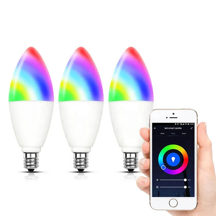 WIFI Control Smart LED Candelabra Light Bulbs E12 E14 2700K-6000K RGB Color Changing Dimmable 6W 600lm