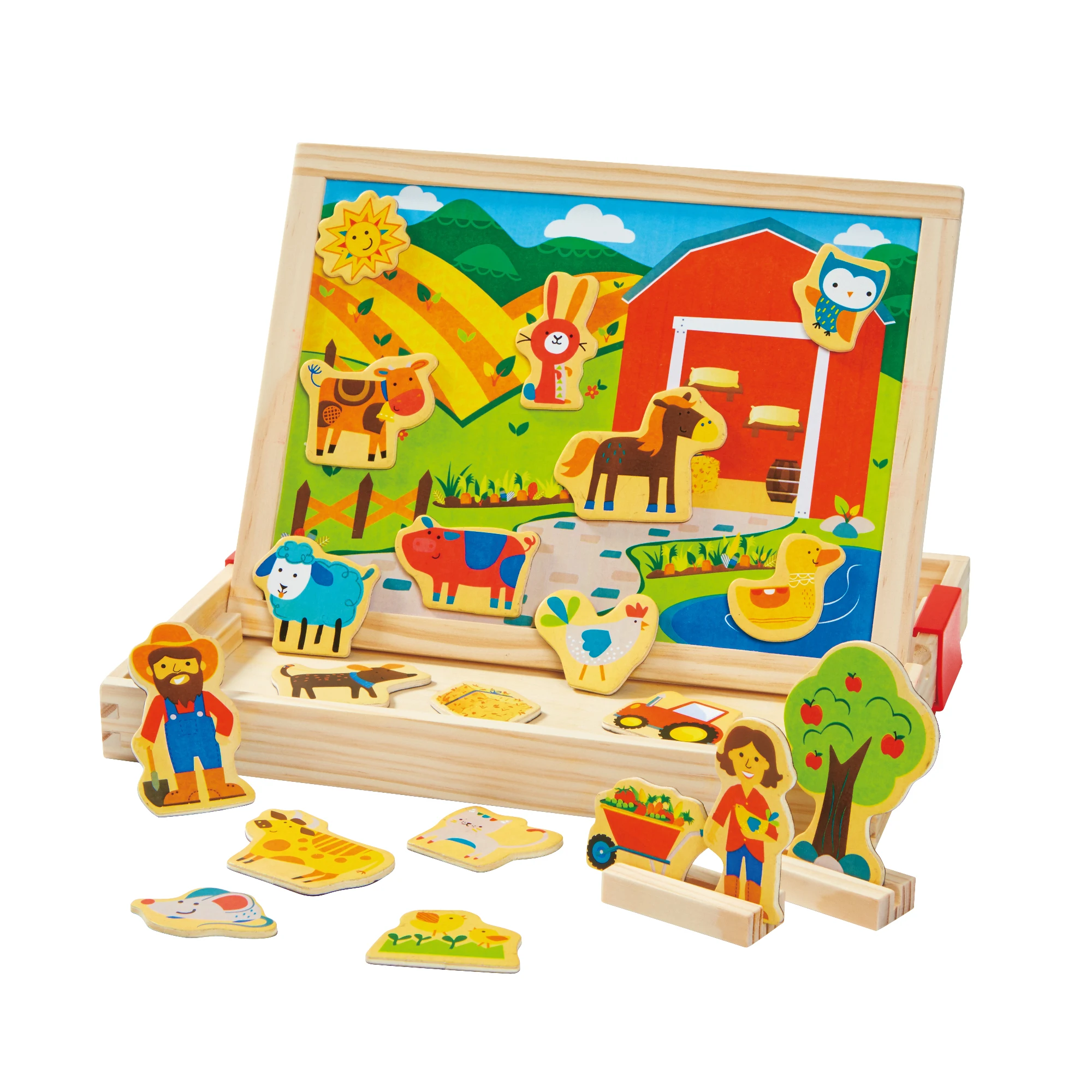 玩具儿童便宜2合1木制磁性玩具益智玩具磁性农场和恐龙盒子