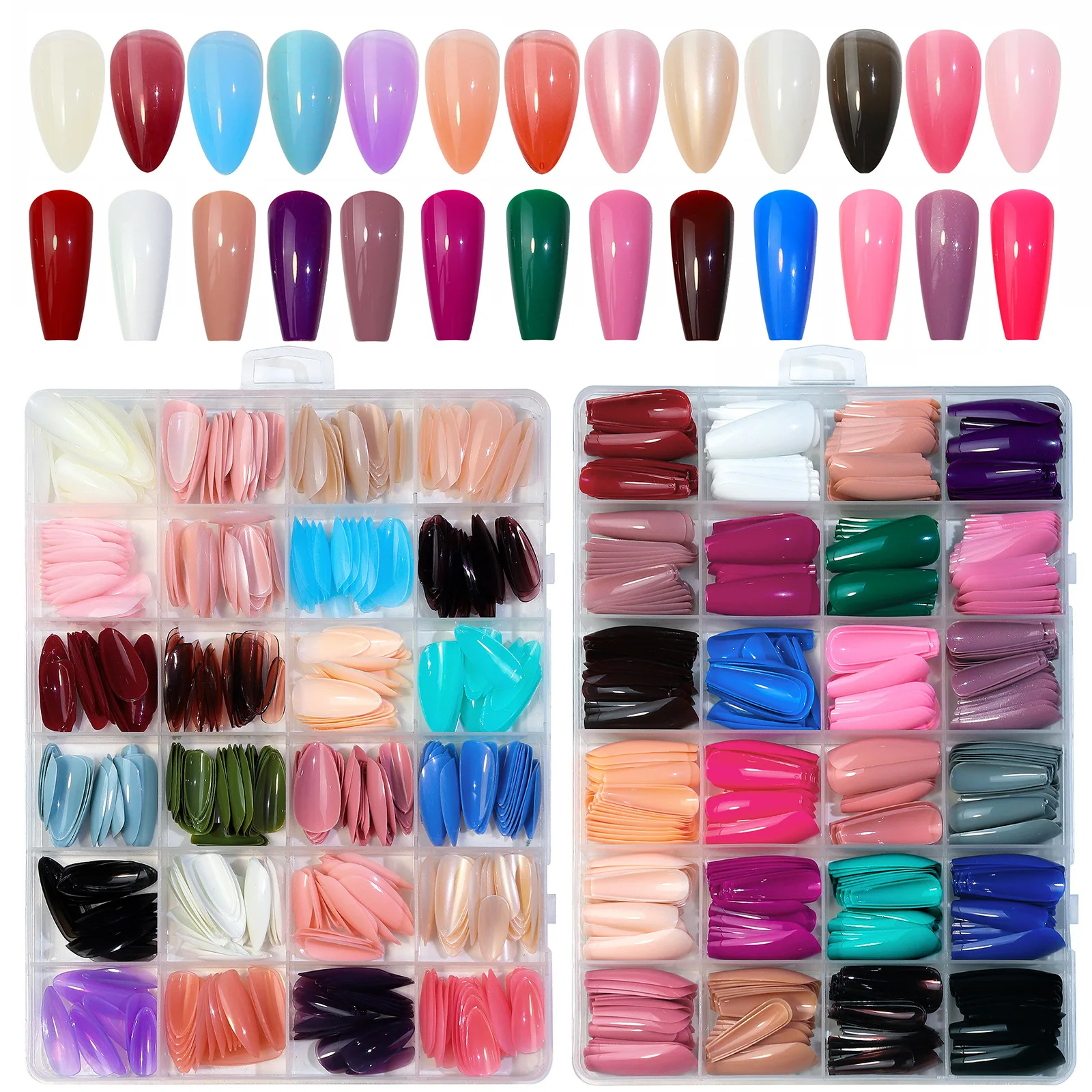 

576PCS 24 Solid Color Short Stiletto Glue on Nails Full Cover Acrylic Medium Press On Nails Almond