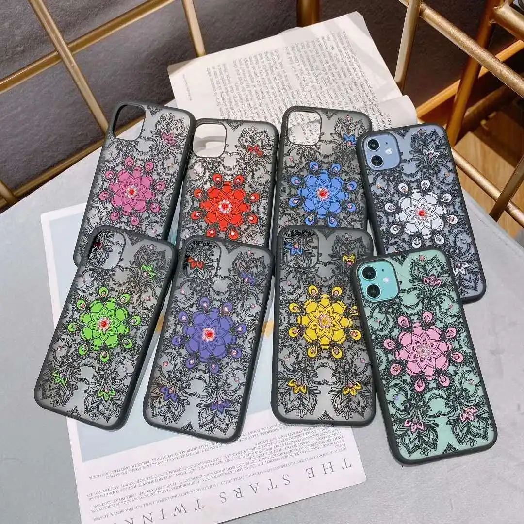 

Sexy Flower Girl Phone Case For iPhone 12 11 Pro XS Max SE 2020 Lace Flower Hard PC Case Cover For iPhone XR Mandala Phone Case