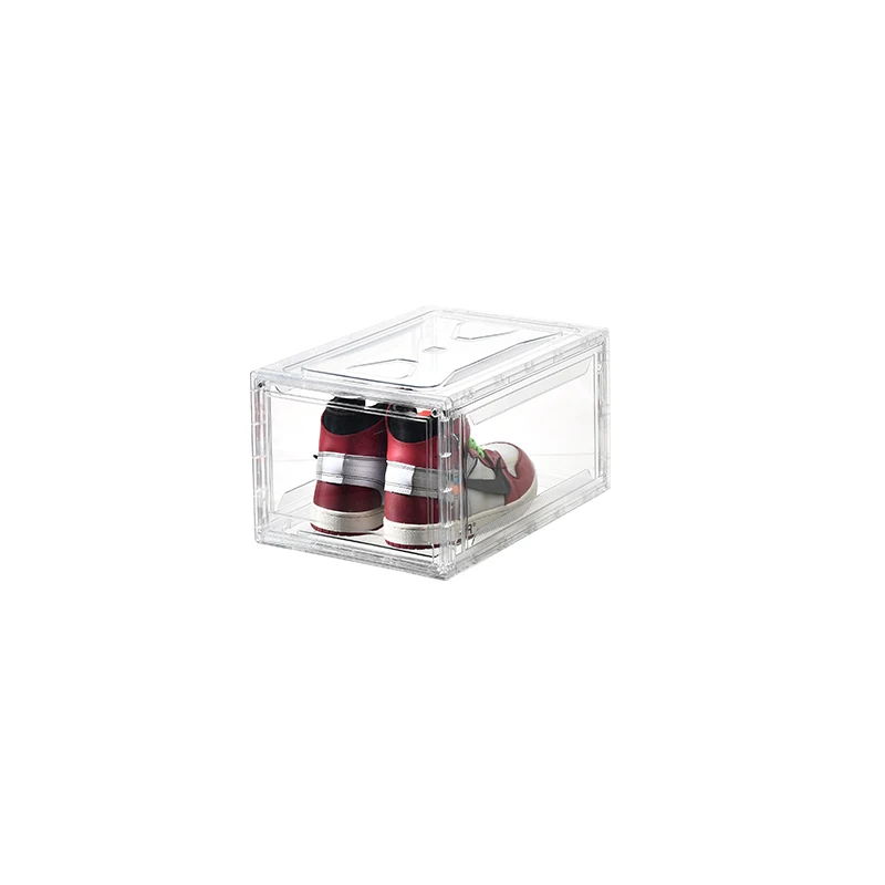 

Drop Front Clear Magnetic shoe box acrylic shoe organizer Easy To Assemble, Transparent, black,white