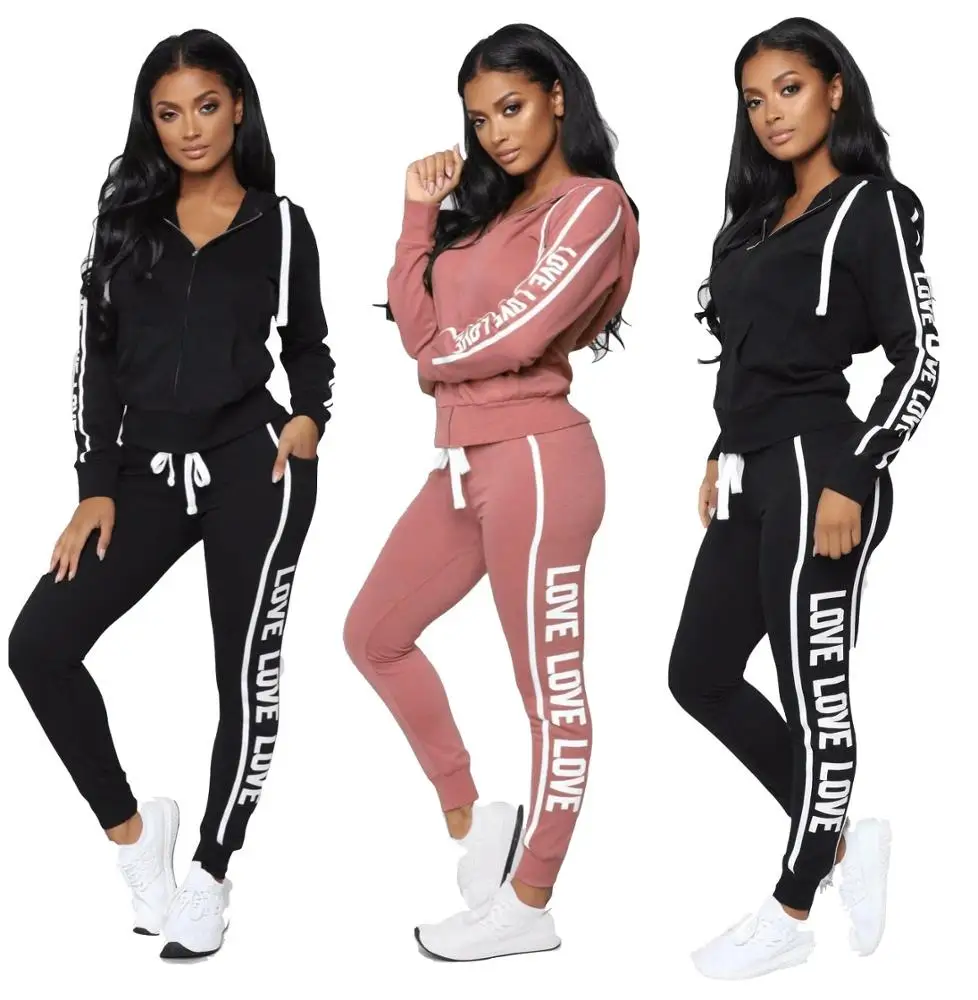 

2020 Custom Latest Sexy Two Piece Set Girls Tracksuits Sports Wear Women Casual Sweatsuit Workout Gym Jogging Suit, Pink,black,red