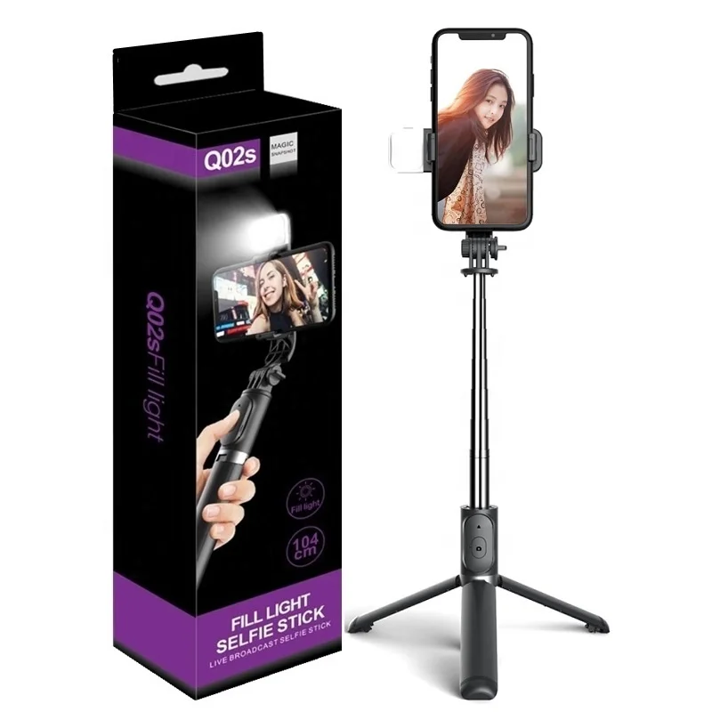 

Q02s Wireless Remote Control Monopod Selfie Stick Tripod with LED Fill Light 3 in 1 for Smartphone