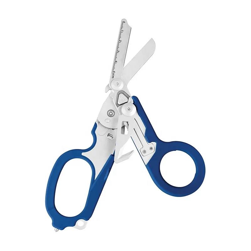 

Multifunctional Camping Emergency Scissors Metal Medical Shears with Strap Cutter, Blue
