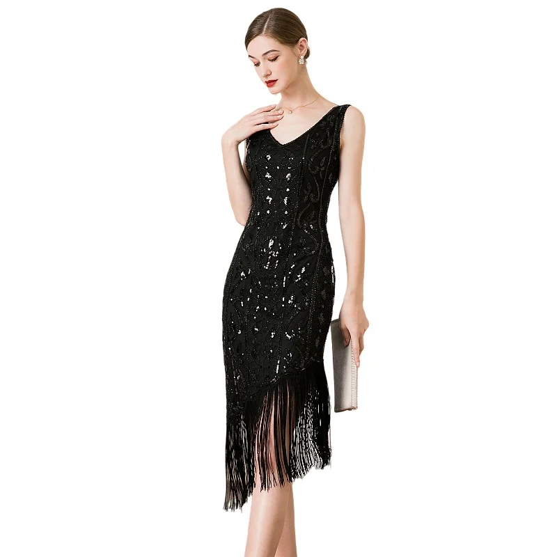 1920s Gatsby Sequin Fringed Flapper Cocktail Dress