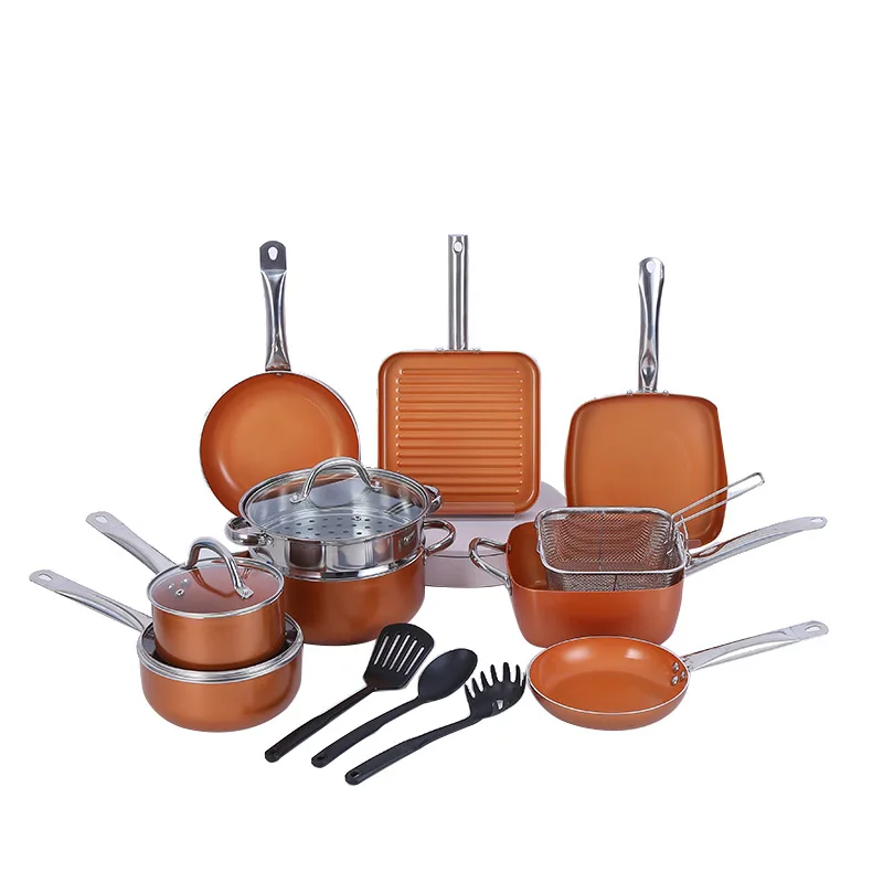 

New year 2022 factory hot selling kitchenware household non stick aluminium pots and pans cookware sets, Customized color