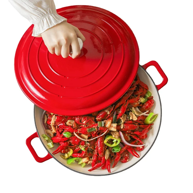

Wholesale Red Colour Cast Iron Enamel Casserole non-stick Cookware sets Pot for seafood Multifunction Cooking Pots 1179, Pink yellow ,red