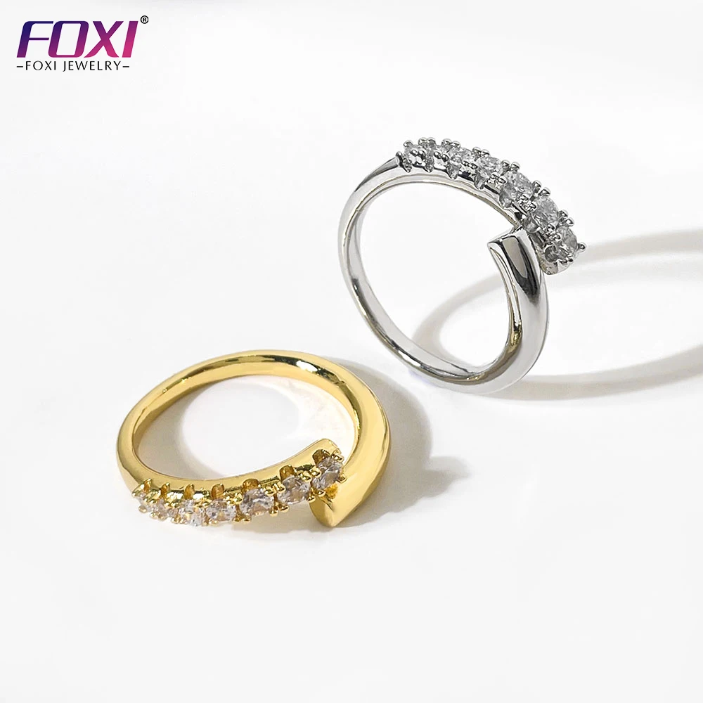 

Half glossy half inlaid with exquisite zircon design charming hip-hop style 18K gold plated fashion women's ring