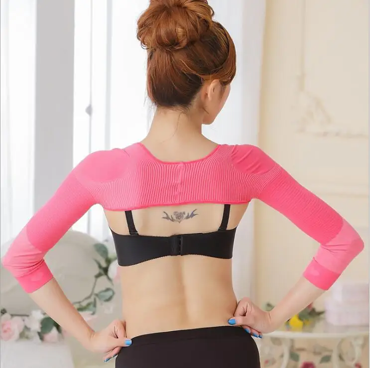 

Woman Upper Arm Compression Sleeves Shaper Post Surgery Top Body Shaper Posture Corrector, Black pink rude