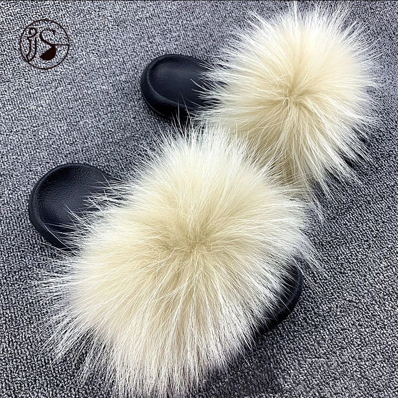 

Real fox fur slippers 2021 Colorful fur slides custom soft warm women slippers ladies footwear, Picture
