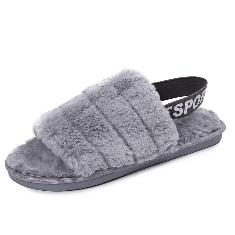 

Girls Warm Winter Slip on Flat Female Faux Fur Slide Fluffy Indoor Sandals Slippers, Customized color