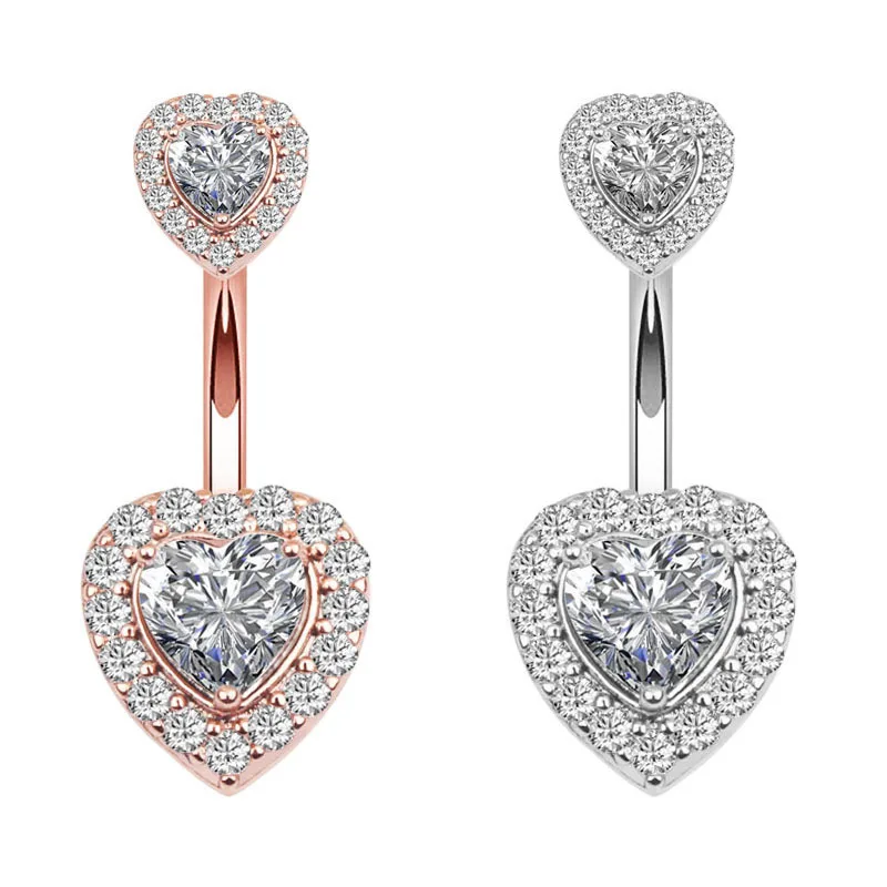 

Gorgeous navel piercing jewelry woman navel ring dangle heart shaped diamond belly button ring, Rose gold,silver