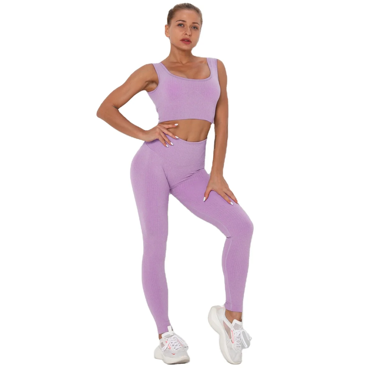 

Activewear Striped Ladies Sports Bra Set Active Yoga Pants Leggings Sports Running Seamless Fitness Yoga Clothes Workout Suit, As shown