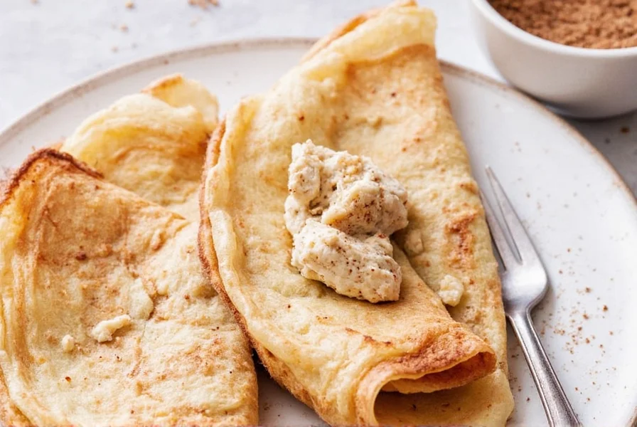 Cinnamon crepes being flipped on a griddle