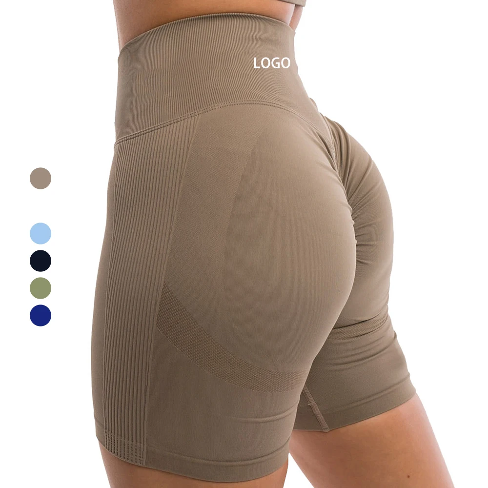 

2022 Women High Waist Compression Seamless Ribbed Scrunch Back Yoga Shorts