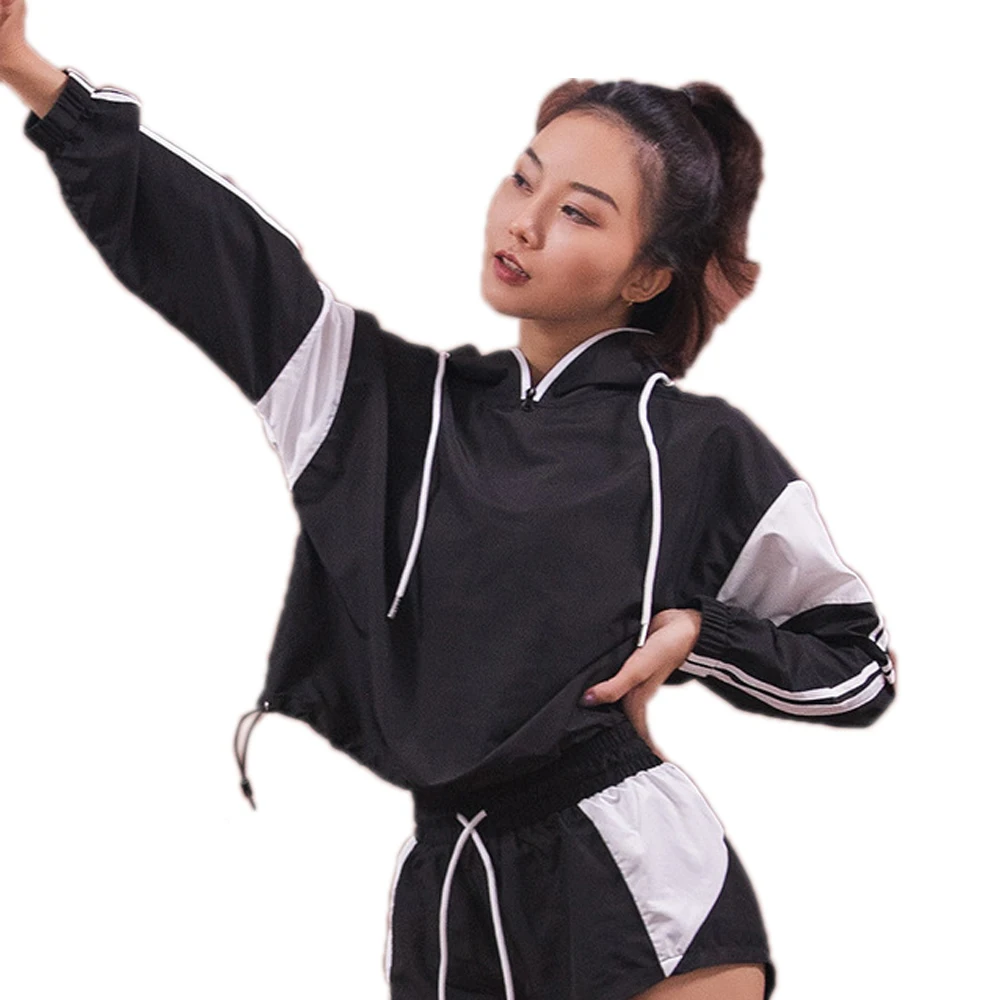 

Women Hooded Long Sleeve Breathable Quick Dry Windproof Sports Fitness Gym Workout Running Athletic Wear, Blue/black/purple