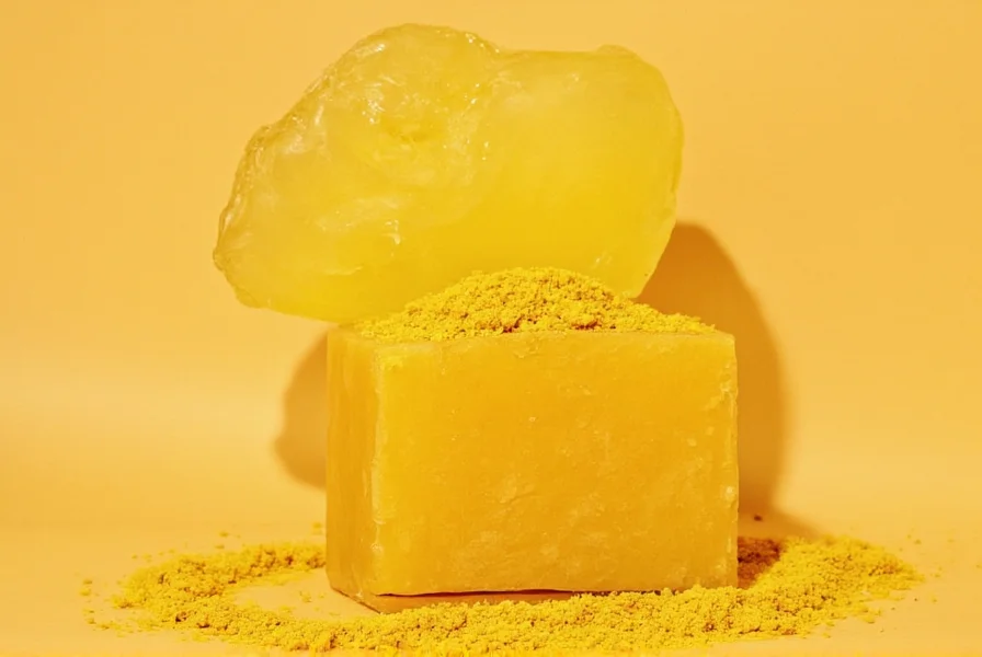 Turmeric powder and soap ingredients on marble surface