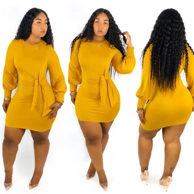 

B53469A Hot selling women fashion pure color bandage casual dress, Yellow/black