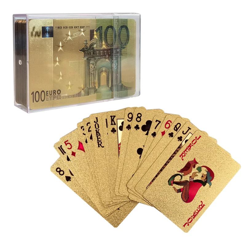 

Wholesale Waterproof Gold Pvc Play Cards Gold Foil Plastic Euro Poker Entertainment Playing Poker