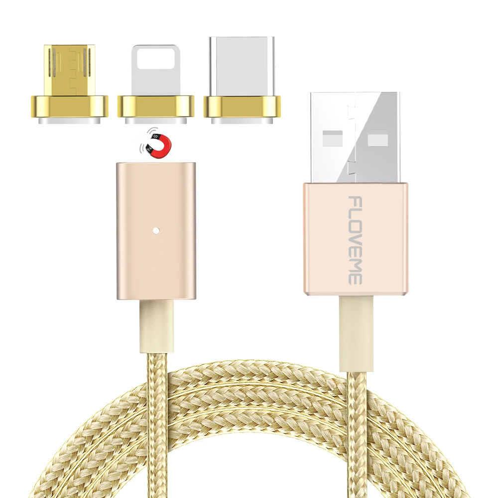 

Free Shipping 1 Sample FLOVEME 3 in 1 Magnetic Cable For iPhone Type-C Micro USB Cable Magnet Charger 1m Charging Mobile Phone, Rose golden/custom