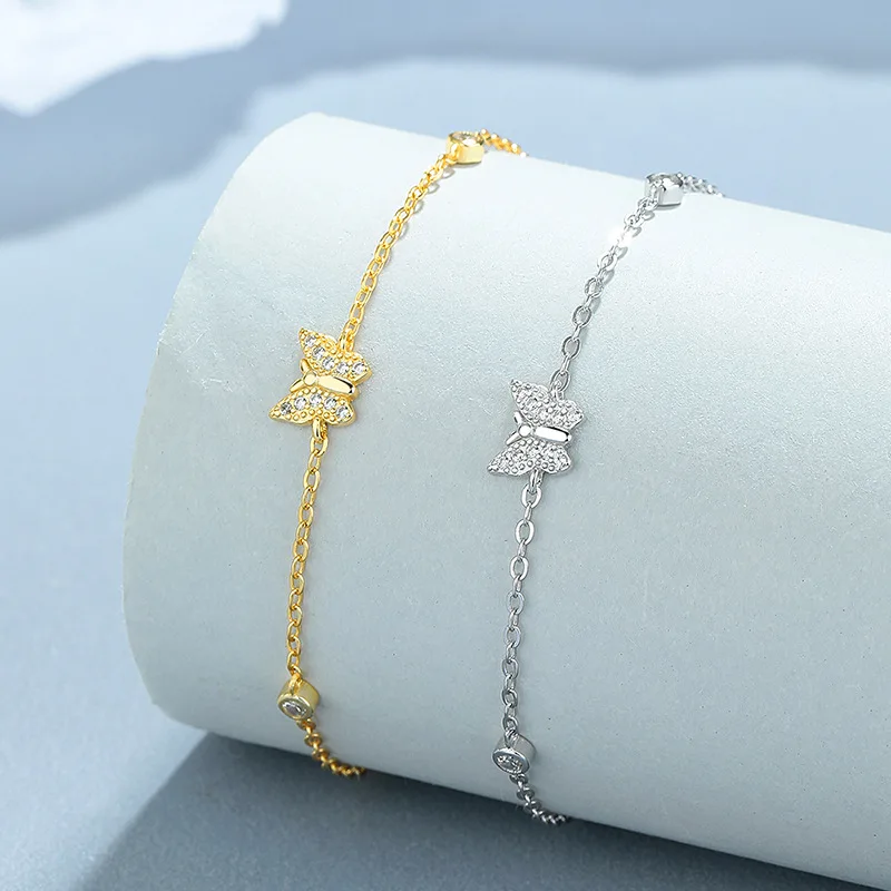 Fashion Jewelry Bracelets 925 Sterling Silver butterfly Zircon Bracelet Gold Plated Bracelets for Women