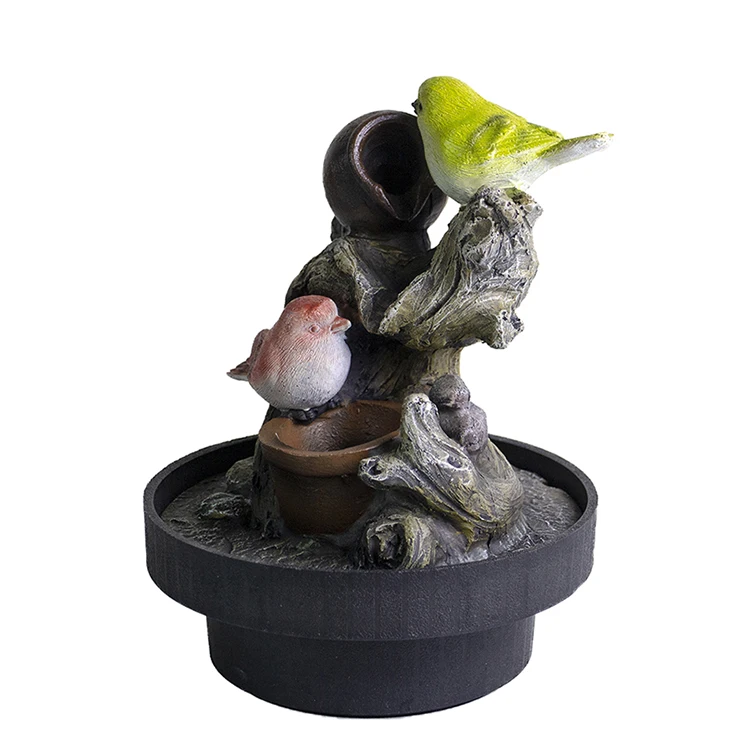 Two Bird Decorative Indoor Desktop Polyresin Water Fountain With Light
