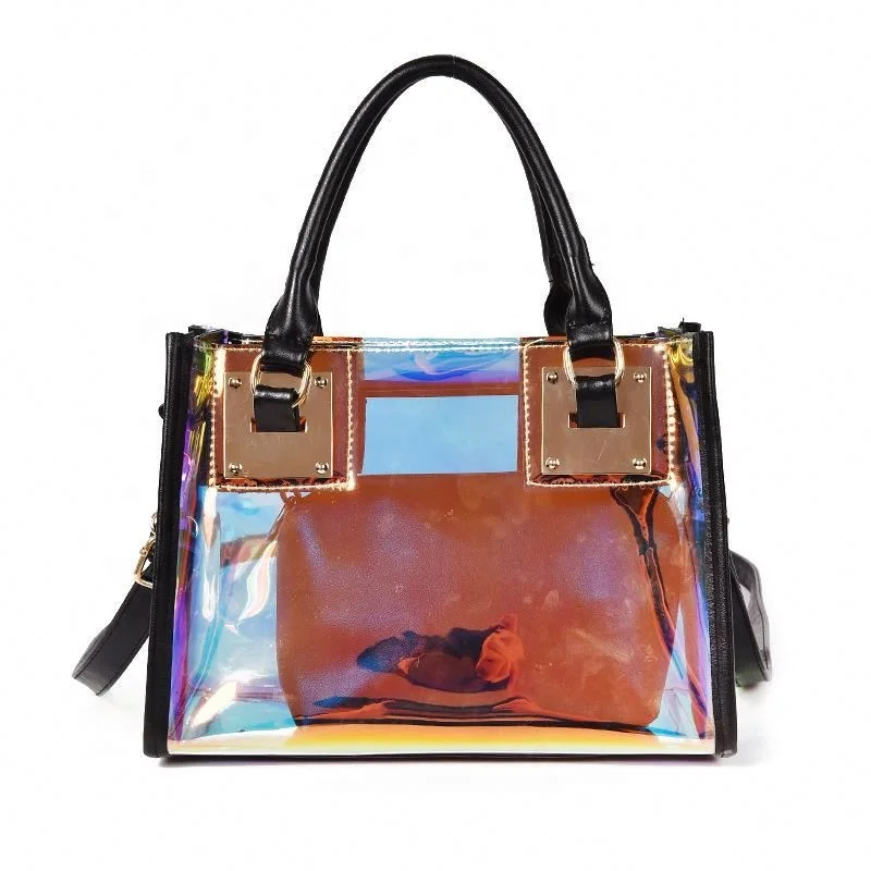 

INS Hot Fashion Lady Transparent PVC Jelly Shoulder Bags Tote Bag 2 pcs Set