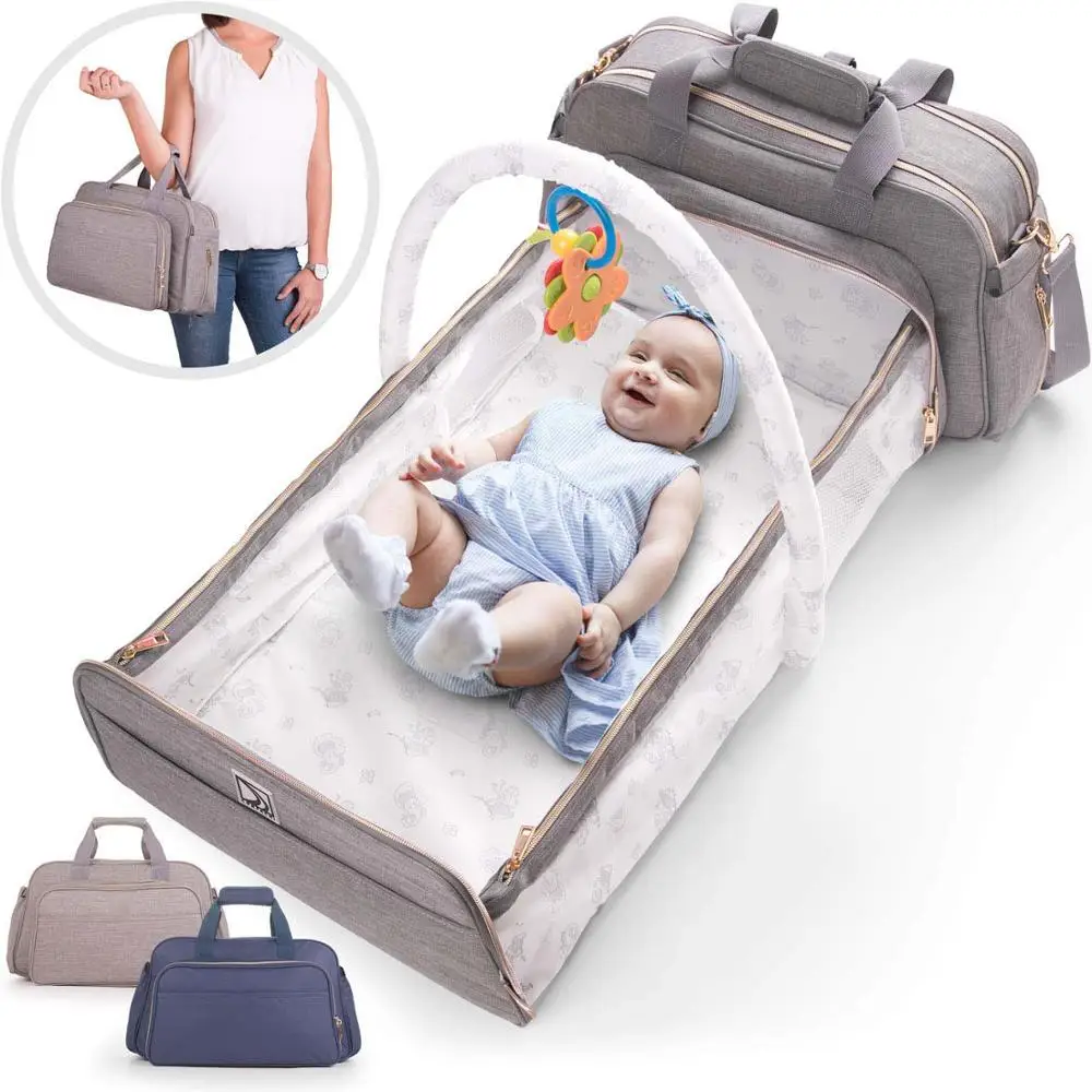 

4-in-1 Convertible Baby Diaper Bag Multi-Purpose Travel Baby Bag Includes Bassinet & Changing Pad, Grey,black