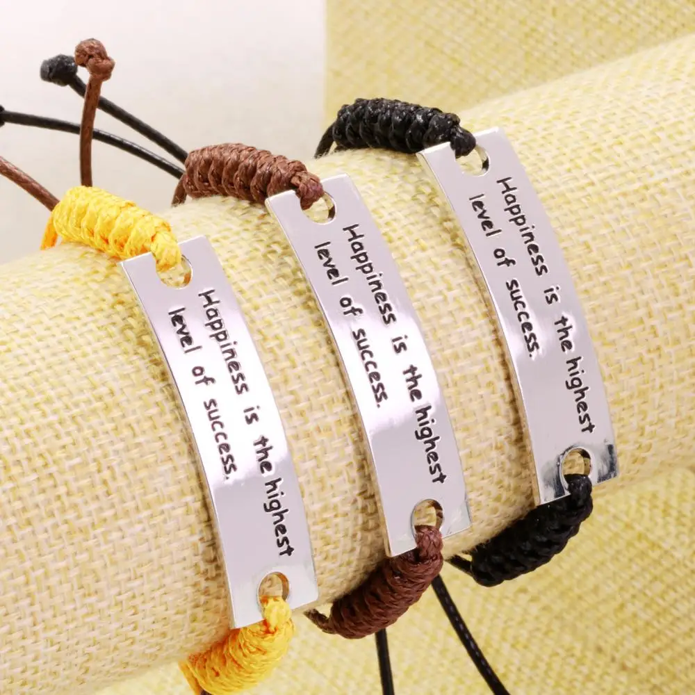 

Happiness is the highest level of success Engraved Inspiring Quotes Encouraging Words Bracelet With Adjustable Braided strap
