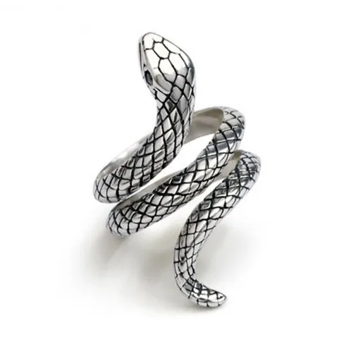 

Vintage Silver Lacquer Jewelry Snake Pattern Custom Silver Ring Antique Silver Adjustable Alloy Snake Ring