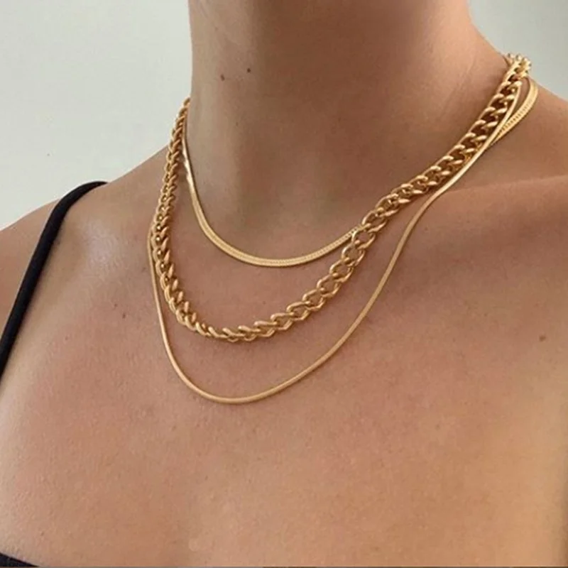 

Multi-layer Hip Hop Gothic Thick Chain Stacking Necklace Personality Party Three-layer Clavicle Chain Women Men Jewelry