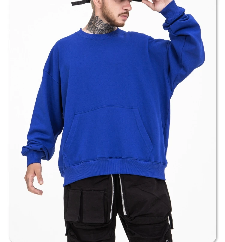 

Drop shipping light blue sweatshirt mens blank thick cotton oversized crew neck pullover hooded sweatshirt