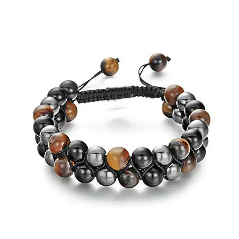 

Lava Rock Stone Essential Oil Diffuser Bracelet Tiger Eye Hematite Beads Double Layer Bracelets Macrame Adjustable Braided