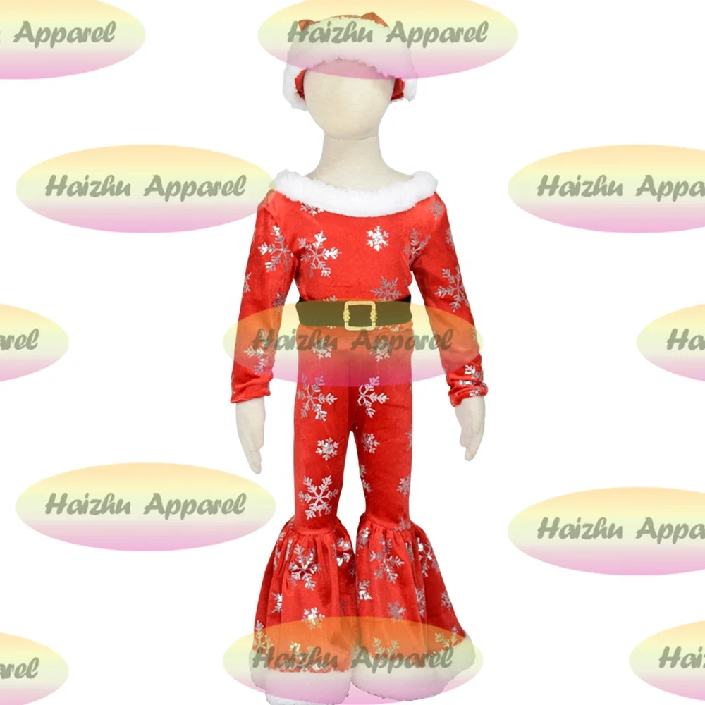 

Bc1-6 Velvet sequined embroidered christmas children's 4-piece set baby red bell-bottom pants sets christmas for kids outfit