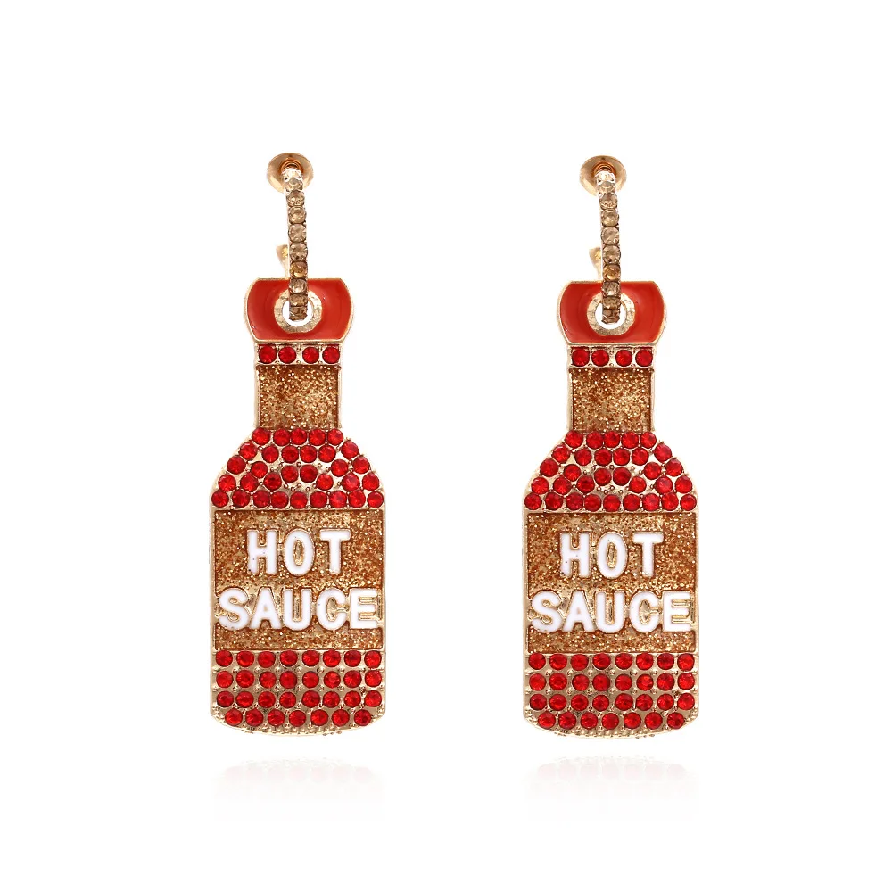 

New 2021 Exaggerated Personality Creative Food Hot Sauce Earrings, As picture