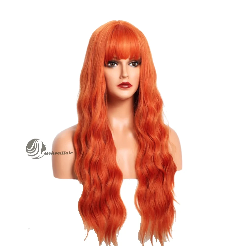 

2021 New in Stock Meiwei Hair Wigs Red Long Curly Orange Color Sort Curl Water Wave Hollaween Cosplay Wig for Black Women