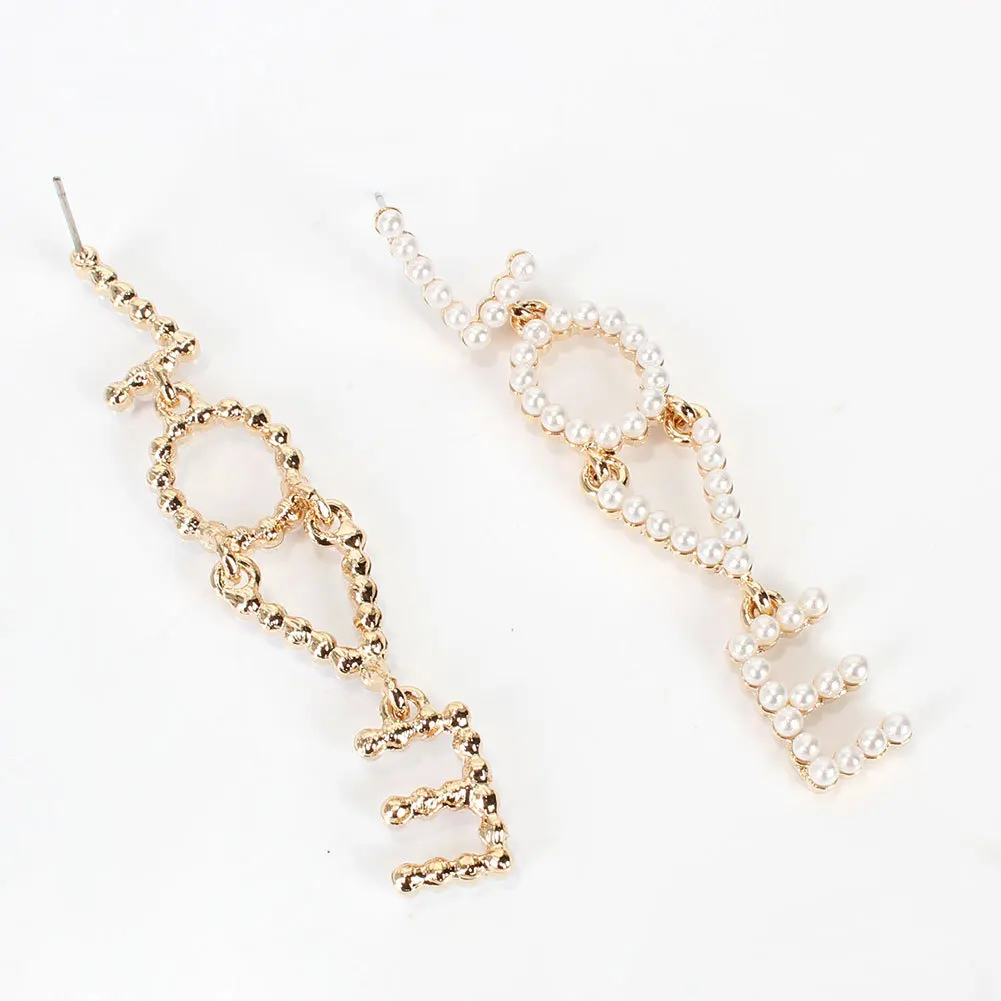 

Fashion Love Gold Diamond Heart Women Pearl Stud Earring Jewelry Wholesale