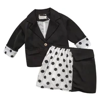 

2019 Autumn new girls 2 piece set children's clothing suit jacket+overskirt suit set