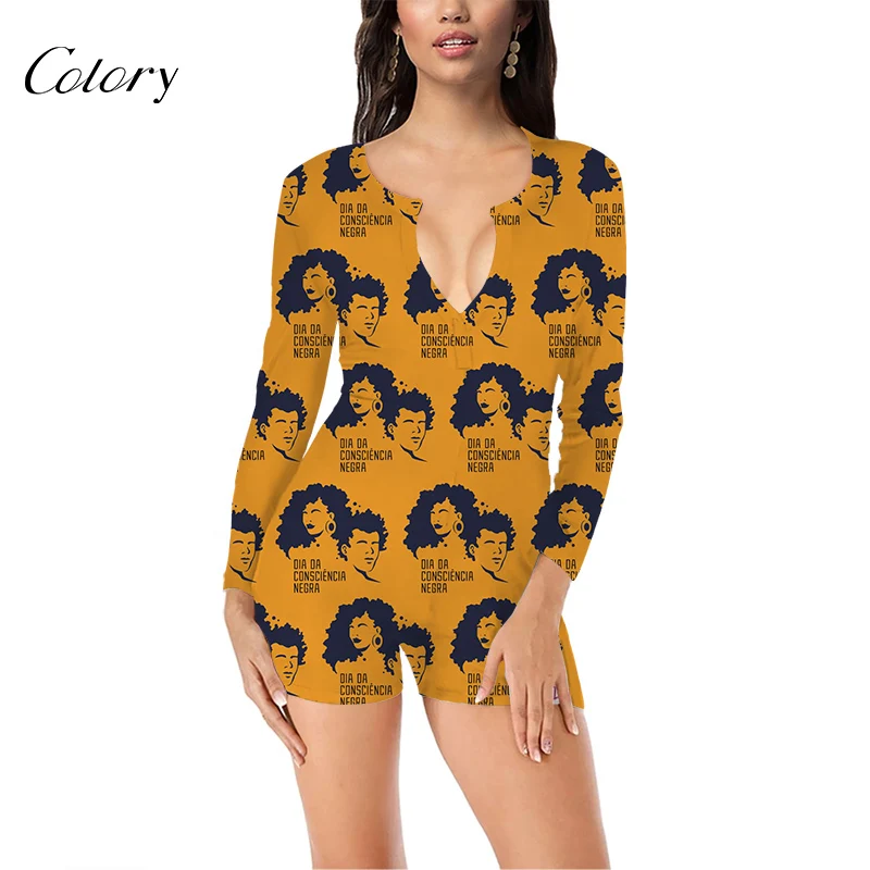 

Colory Black Bodycon Viscose Fabric Digital Print Womens Longsleeve Jumpsuit, Picture shows